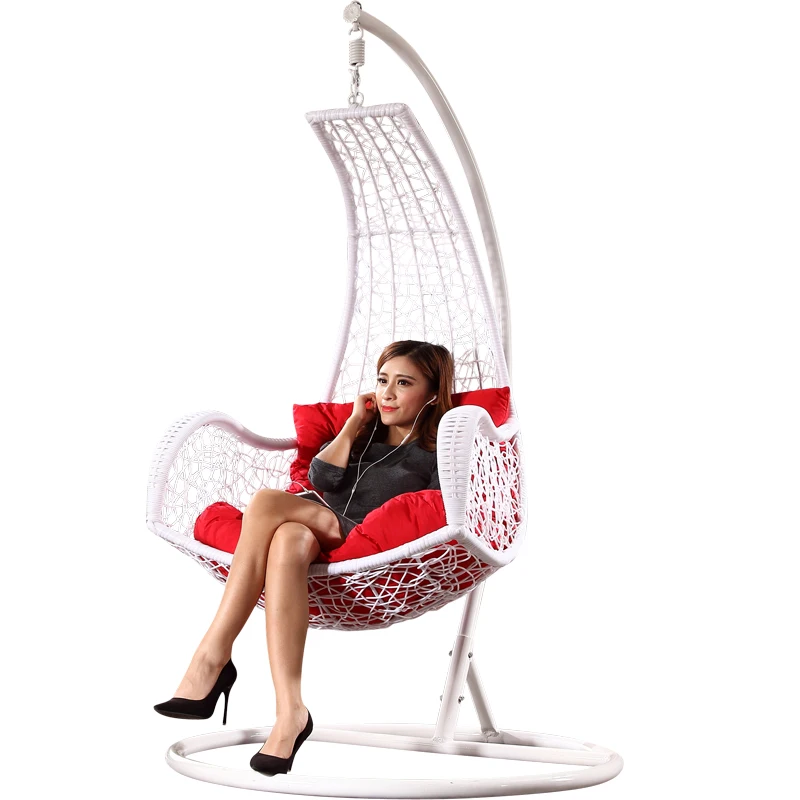 Outdoor Island Bay Patio Pear Shape Resin Wicker Rattan Swing Hanging Egg Chair With Cushion And Stand