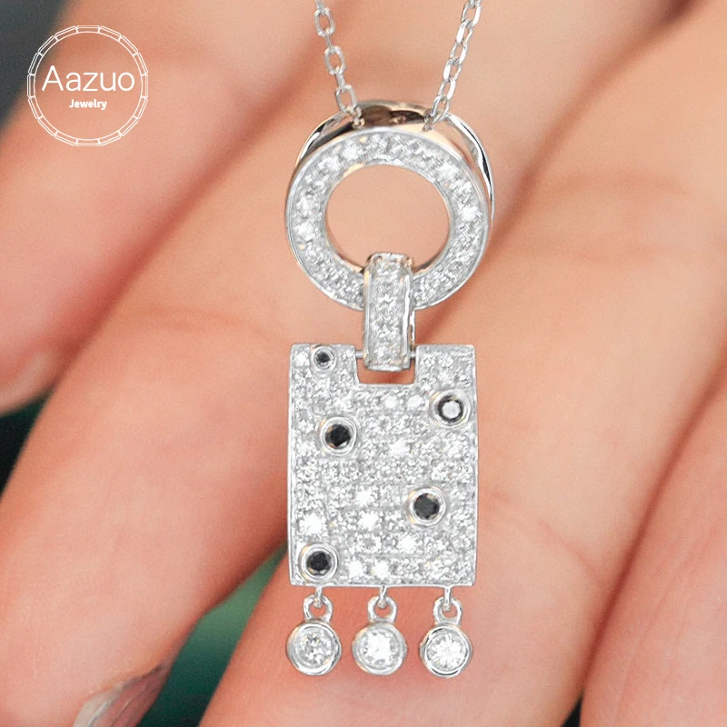 Aazuo 18K Real Jewelry Set Necklace White Gold Real Diamonds Luxuly Square Shape Gift For Women Engagement Wedding Party