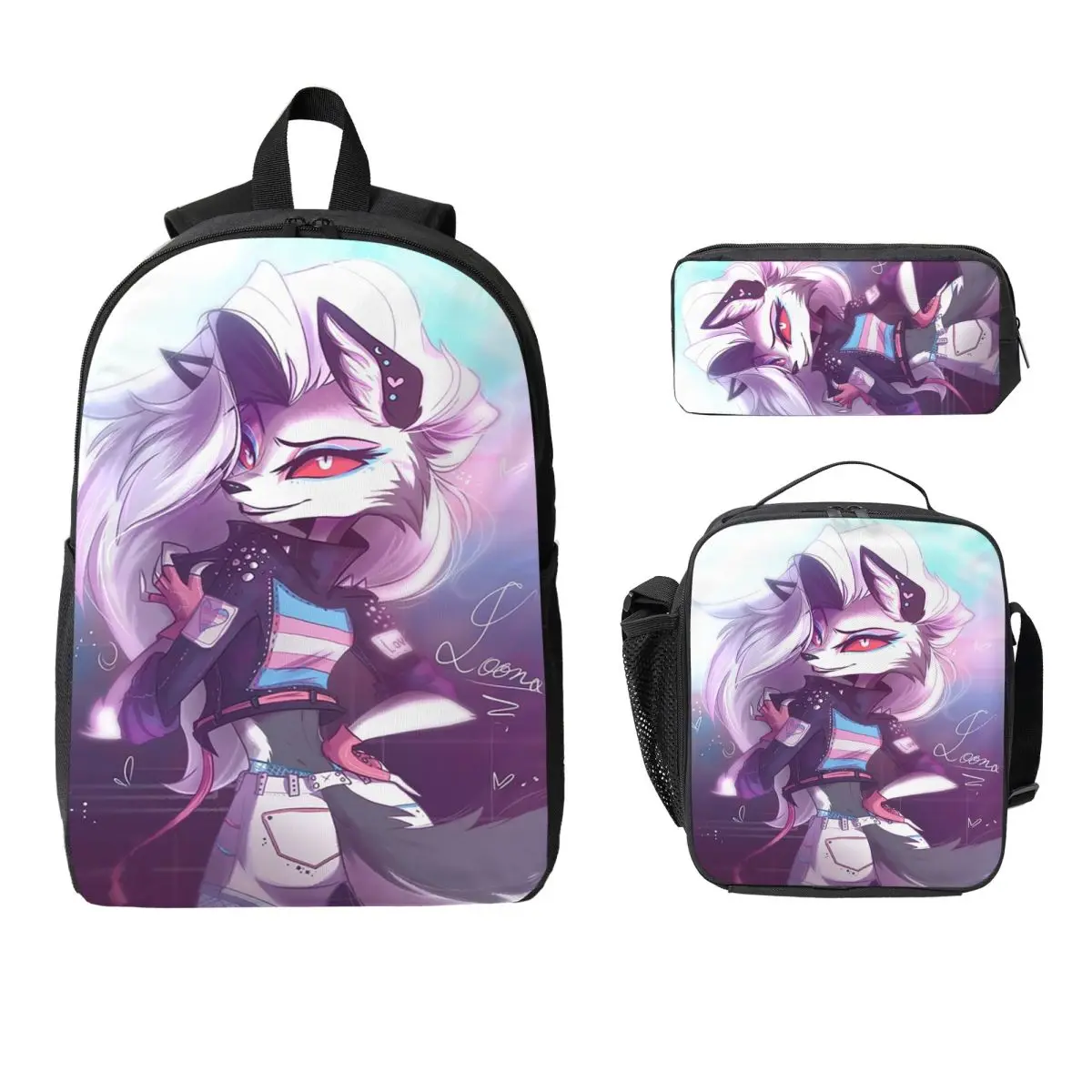 

Helluva Boss Loona Backpack Student Boys Girls BookBag School Bag Laptop Shoulder Bags 3ps Insulated Lunch Bag Pencil Case