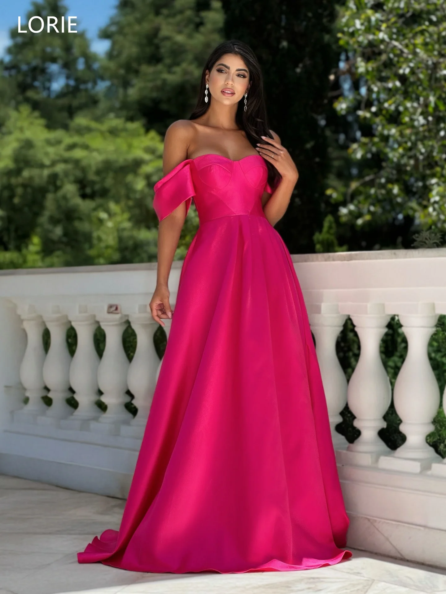 

LORIE Elegant Hot Pink Party Dresses Sexy Blackless Lace-Up Off The Shoulder Evening Prom Dress A-Line Prom Gown Customized