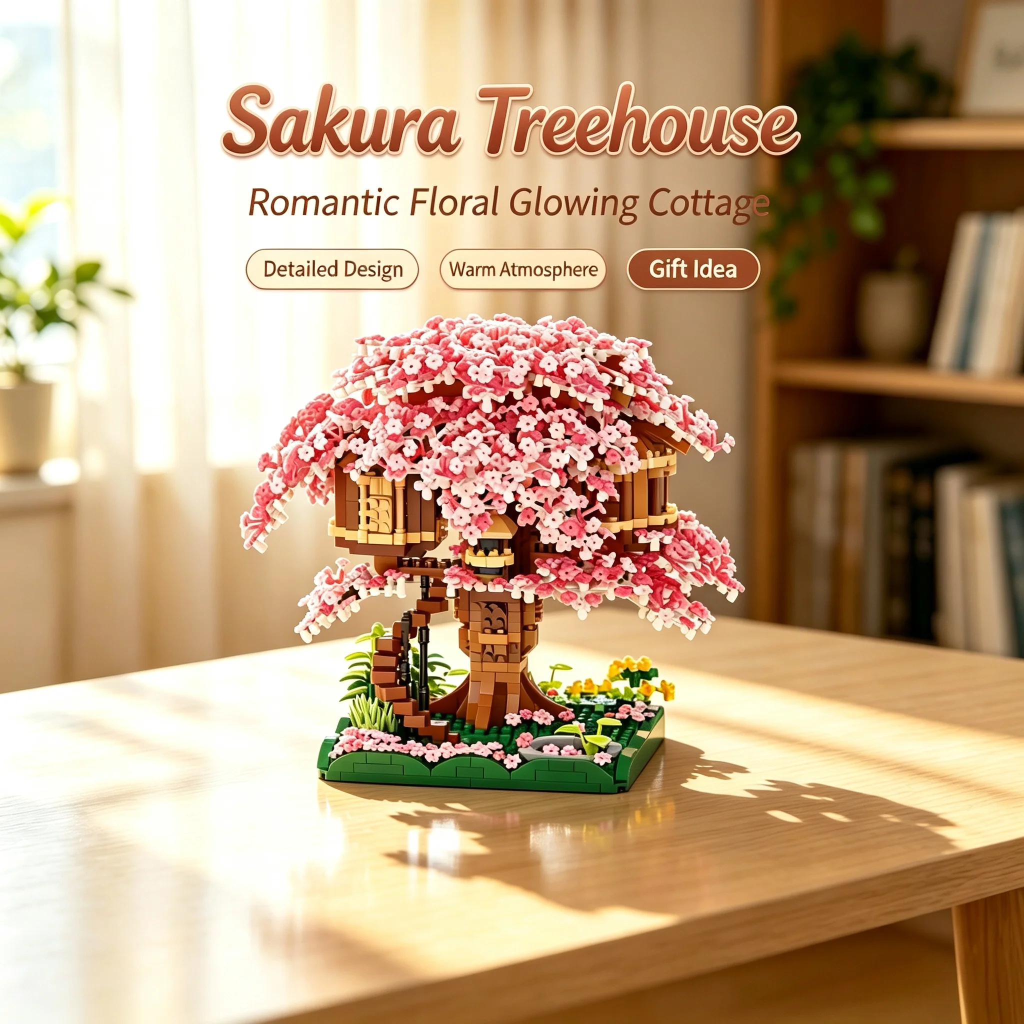 Cherry Bonsai Tree Building Blocks Set DIY Sakura Blossom Plants Bricks with Light Treehouse Model Romantic Gift for Girlfriend - view 2