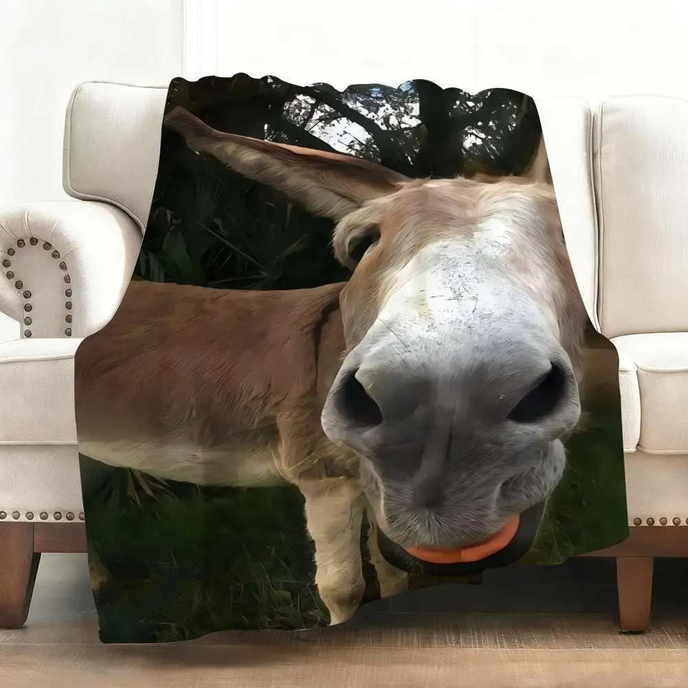 Мягкое фланелевое одеяло с забавным осликом, теплое, приятное для кожи покрывало до колена для дивана, офисной кровати, путешествий, зимы, больших размеров