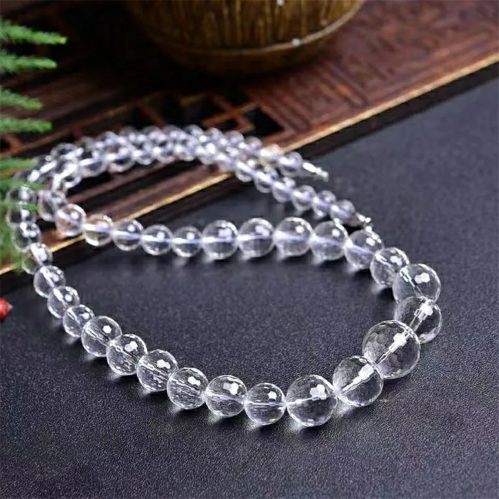 Natural White Rock Crystal Necklace For Women Lady Men Healing Luck Gift Stone Clear Round Beads Long Chains AAAAA 6-12mm