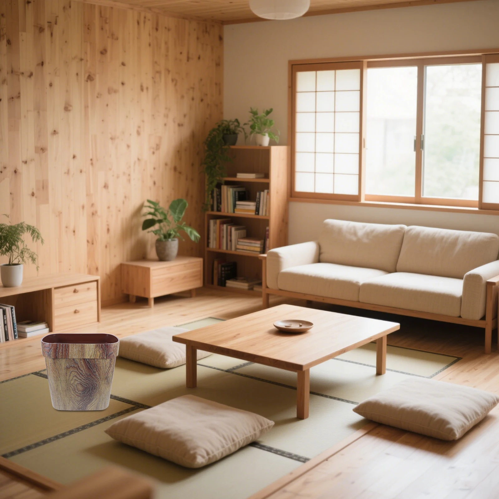 

Narrow Trash Can Oval Plastic Wastebasket Wood Grain Pattern Open Top for Bathroom Kitchen Waterproof Stain Resistant