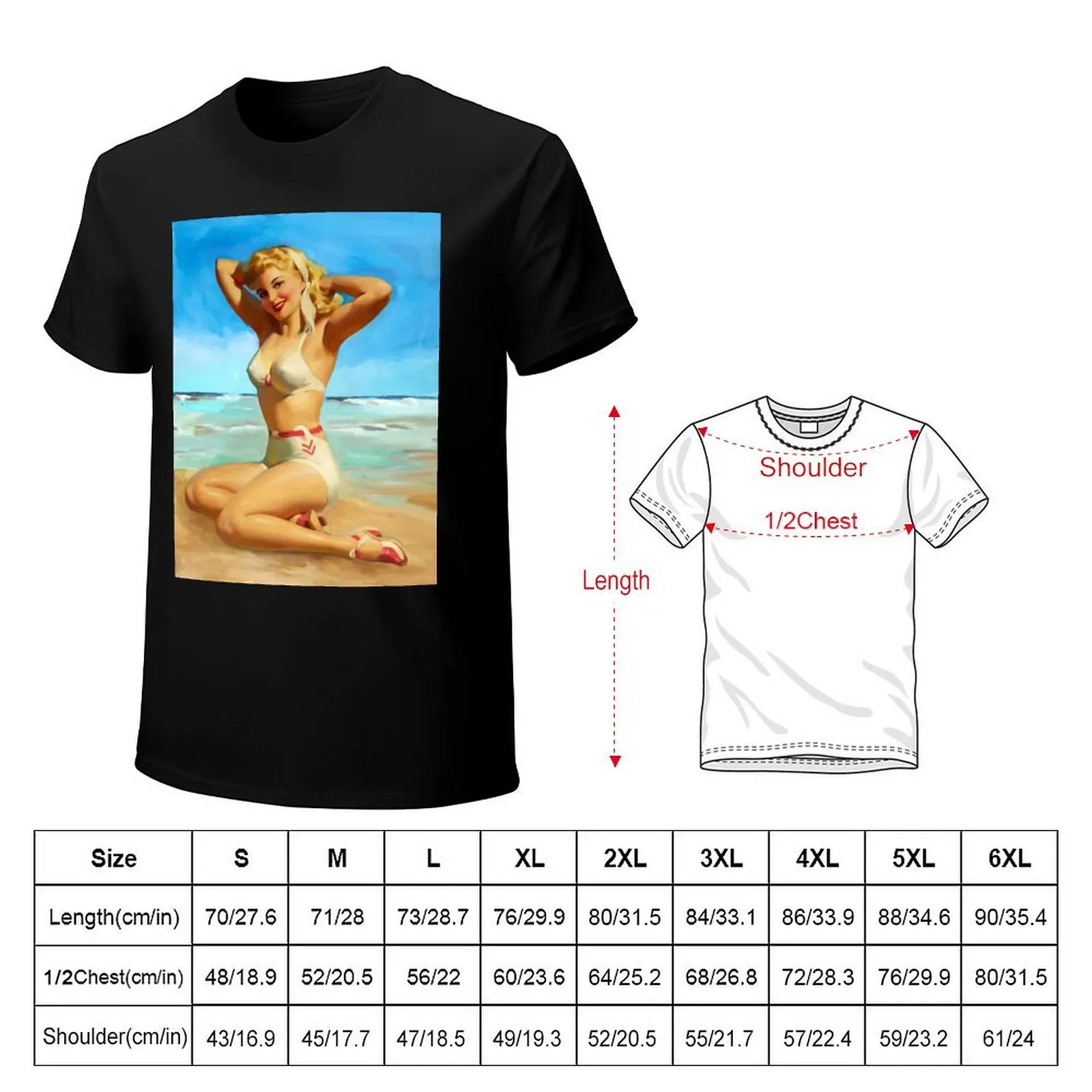 Sexy Pin-Up Lady in Bikini on the Beach T-Shirt t shirt man designer T-Shirt