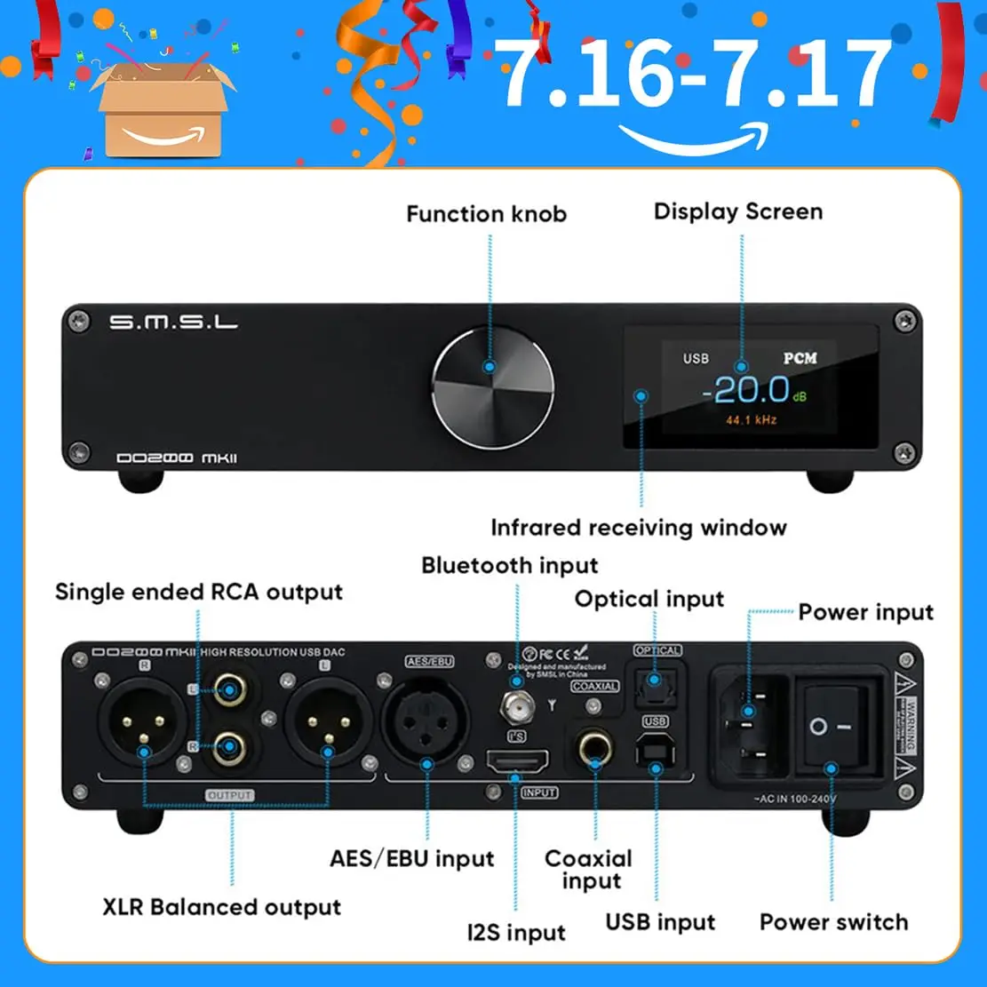 SMSL DO200 MKII Audio DAC ES9068AS*2 XMOS XU316 Bluetooth 5.0 MQA Full Decoding OPA1612*5 Op Amp DSD512 768KHZ 32Bit CD Decoder