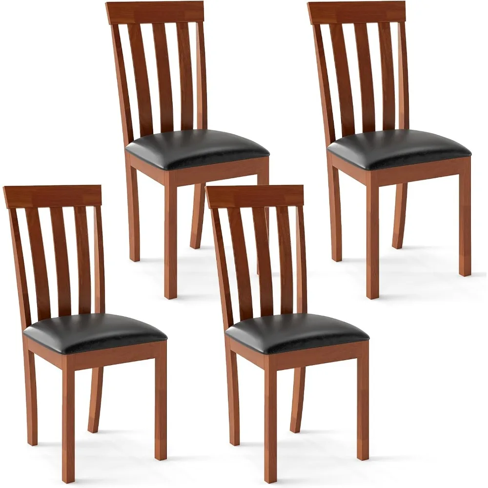 

Wood Dining Chairs Set of 4, Upholstered Faux Leather Kitchen Side Chairs with Rubber Wood Frame, Armless Dinette Chairs for Di