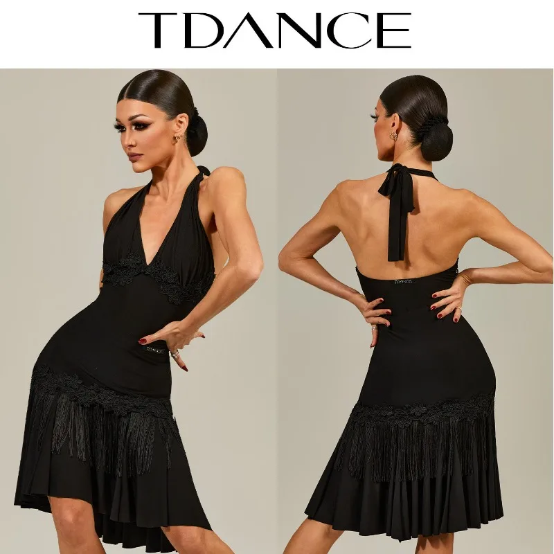 customized-tdance-latin-female-[ribbon-tassel-big-swing-half-skirt]-practice-dress-versatile-performance-class-dress-gl-243