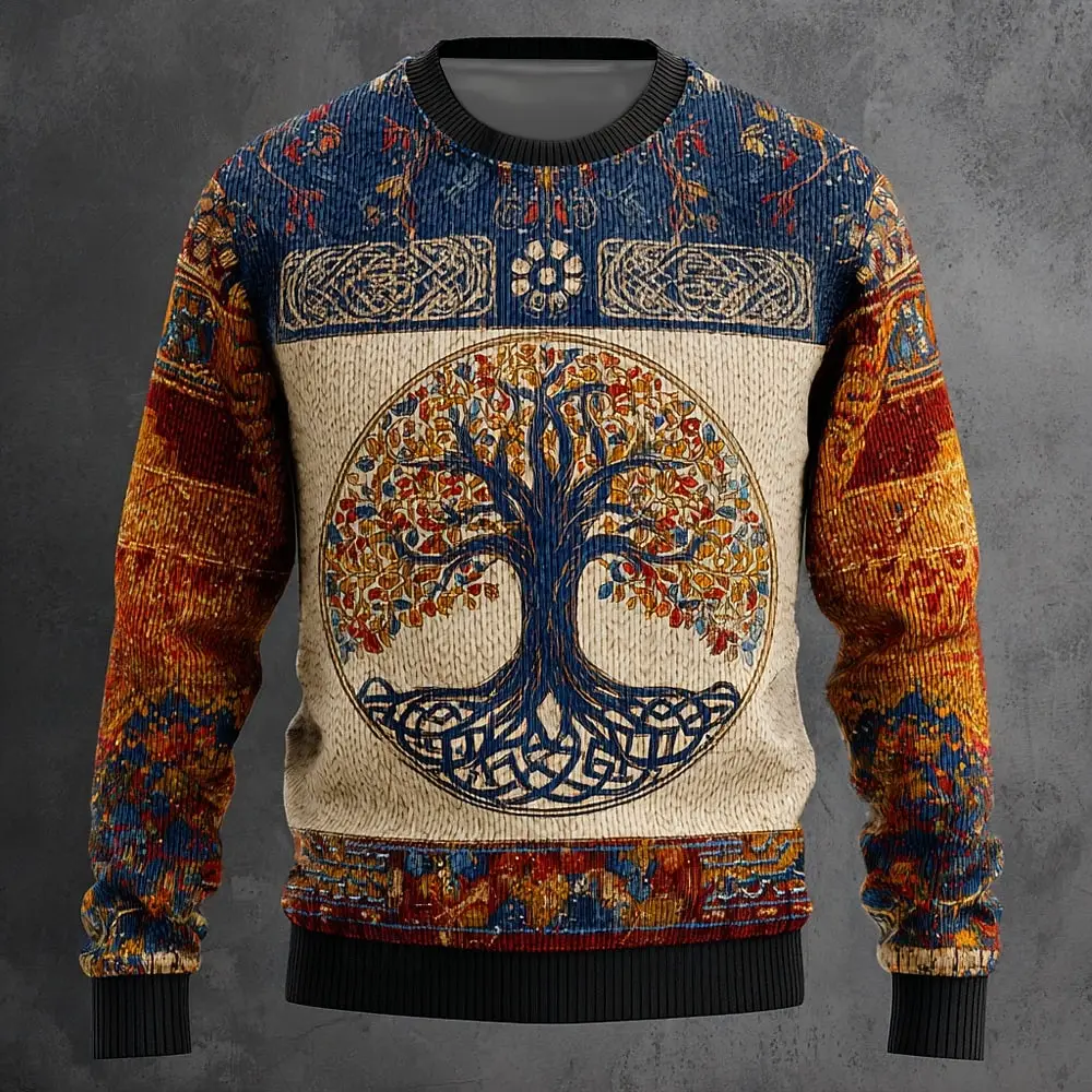 Men's Tree Of Life Pullover Sweater Jumper Knitwear Crewneck Retro Casual Vacation Daily 3D Print Long Sleeve Spring Fall Winter