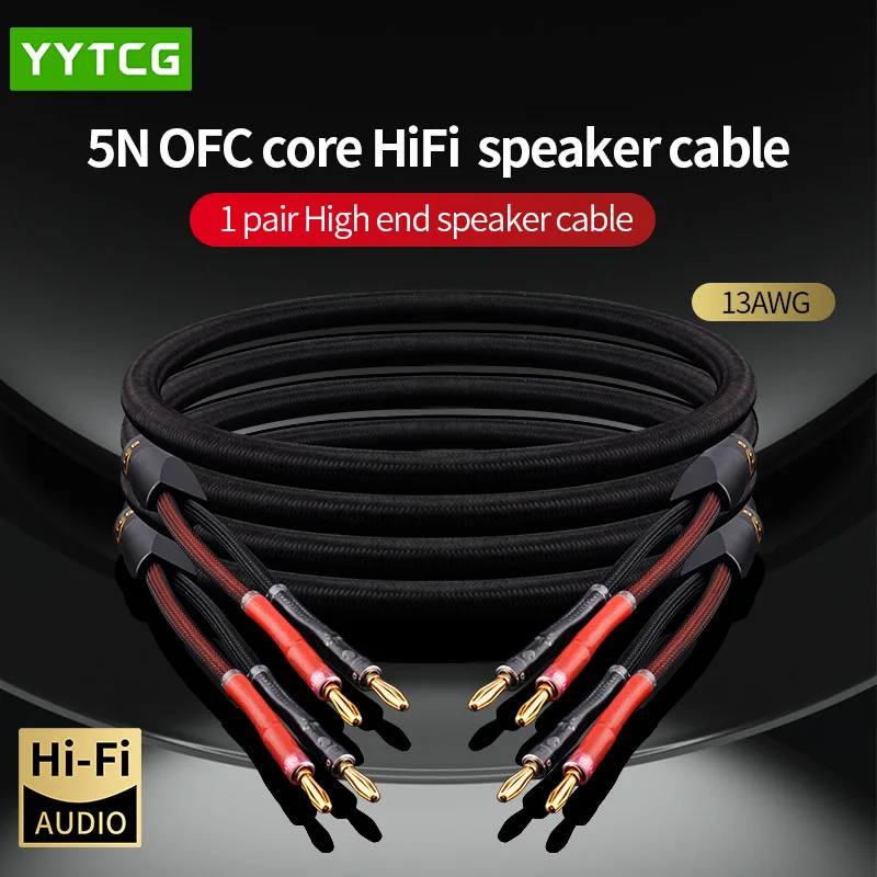 One Pair HiFi Speaker Cable High-end Audio Amplifier Cable High Purity Oxygen-free Copper With Banana 24K Gold Plug Y Plug Cable