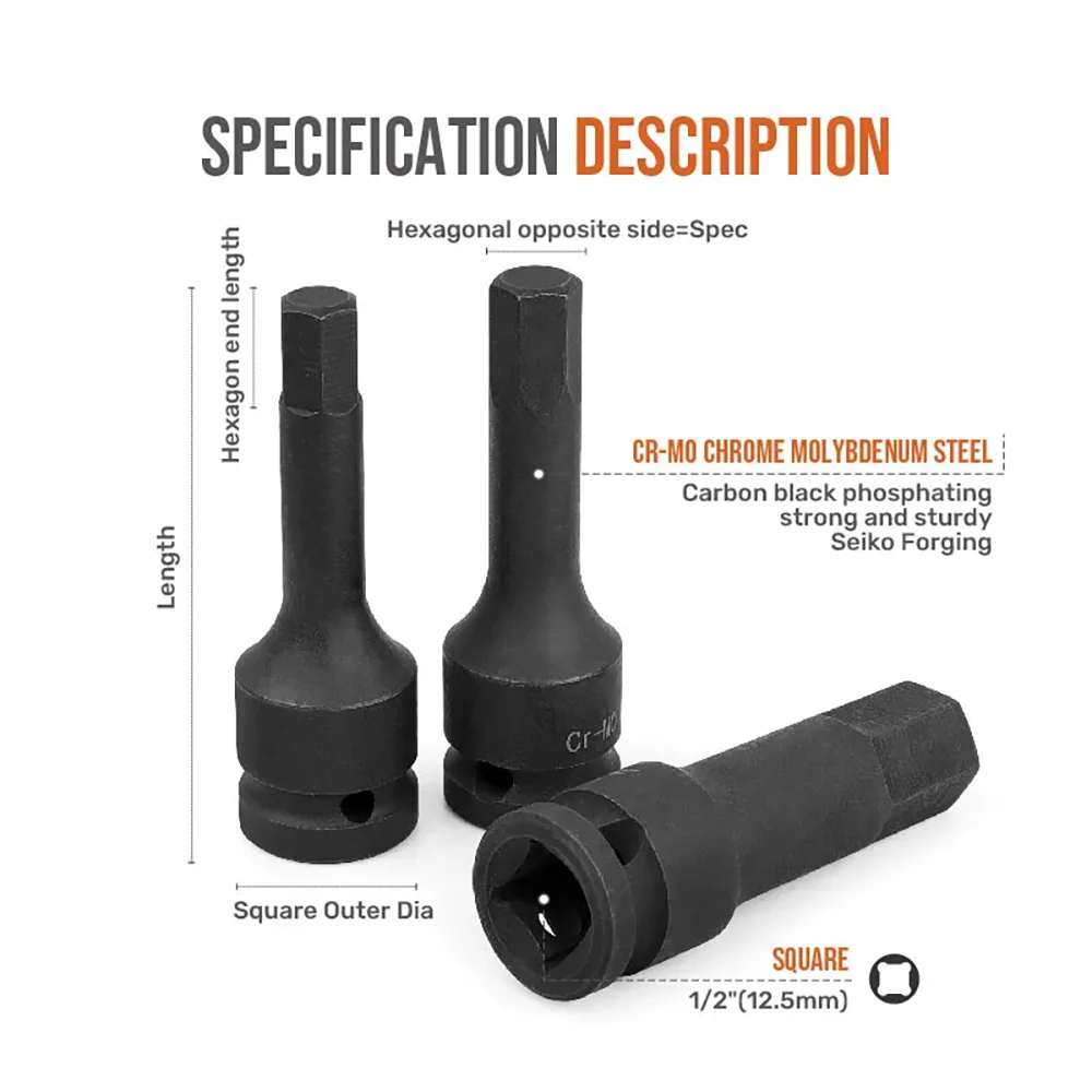 Juego de herramientas de llave Allen de impacto, 8 Uds., 1/2 ", puntas de destornillador H5 a H19 para llave hexagonal eléctrica