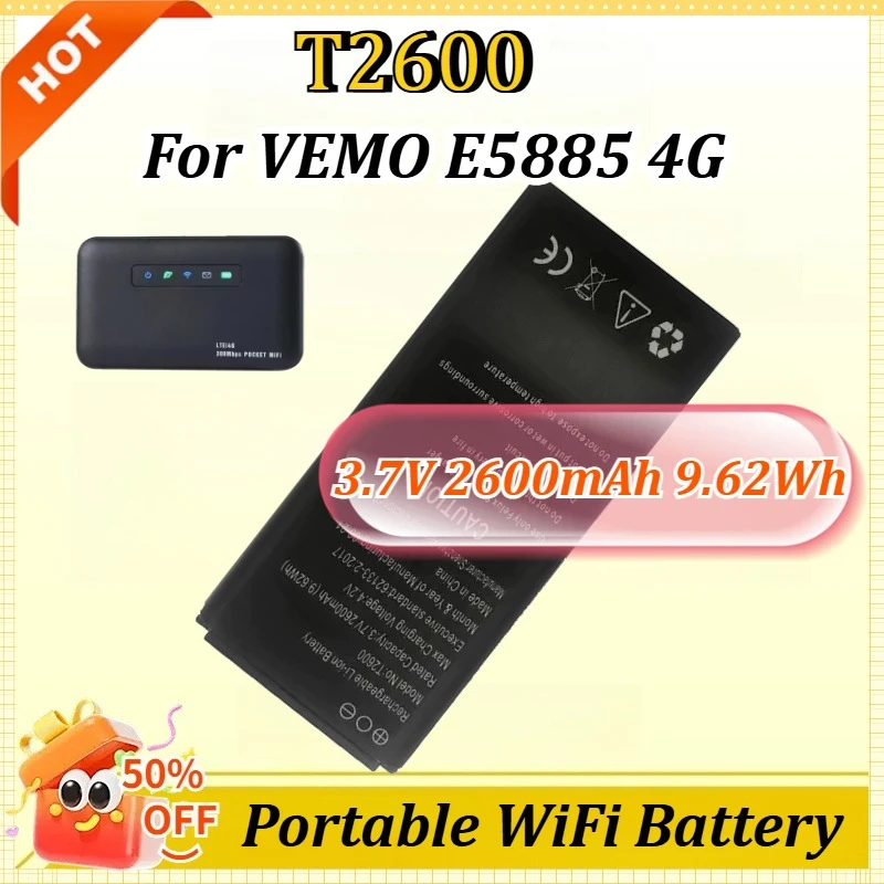 

New T2600 3.7V 2600mAh 9.62Wh Battery for VEMO E5885 4G for LTE WIFI Router, for ZLT M30 Portable WiFi Battery