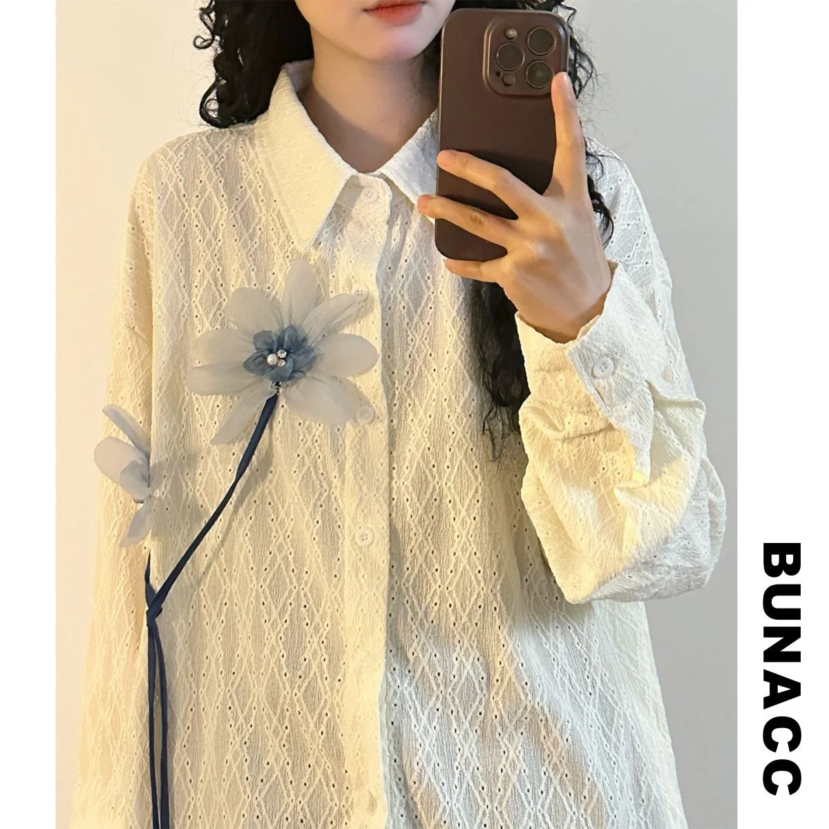 

Ретро-рубашка в американском стиле с цветочной вышивкой, свободного кроя, с длинными рукавами, весенний дизайн, модный топ для женщин, женская рубашка.