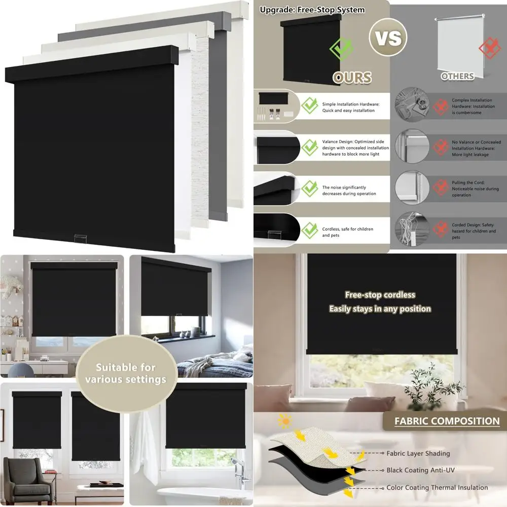 

Затемняющие комнатные термоизолированные беспроводные жалюзи для окон со свободной остановкой и балдахином, жалюзи из тканой ткани