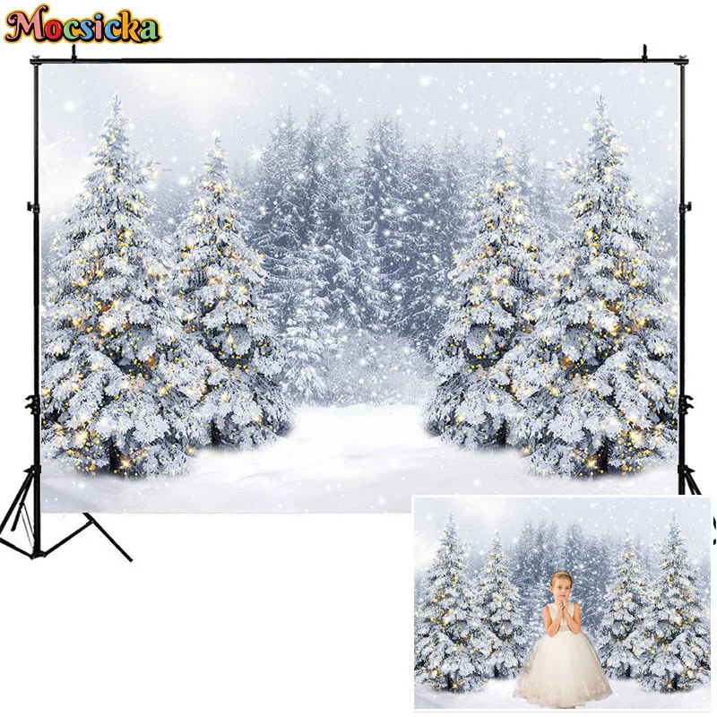 Winter Wonderland Christmas Backdrops Ice Castle Snow Landscape Background Frozen Pine Tree Forest Kids Portrait Photo Studio