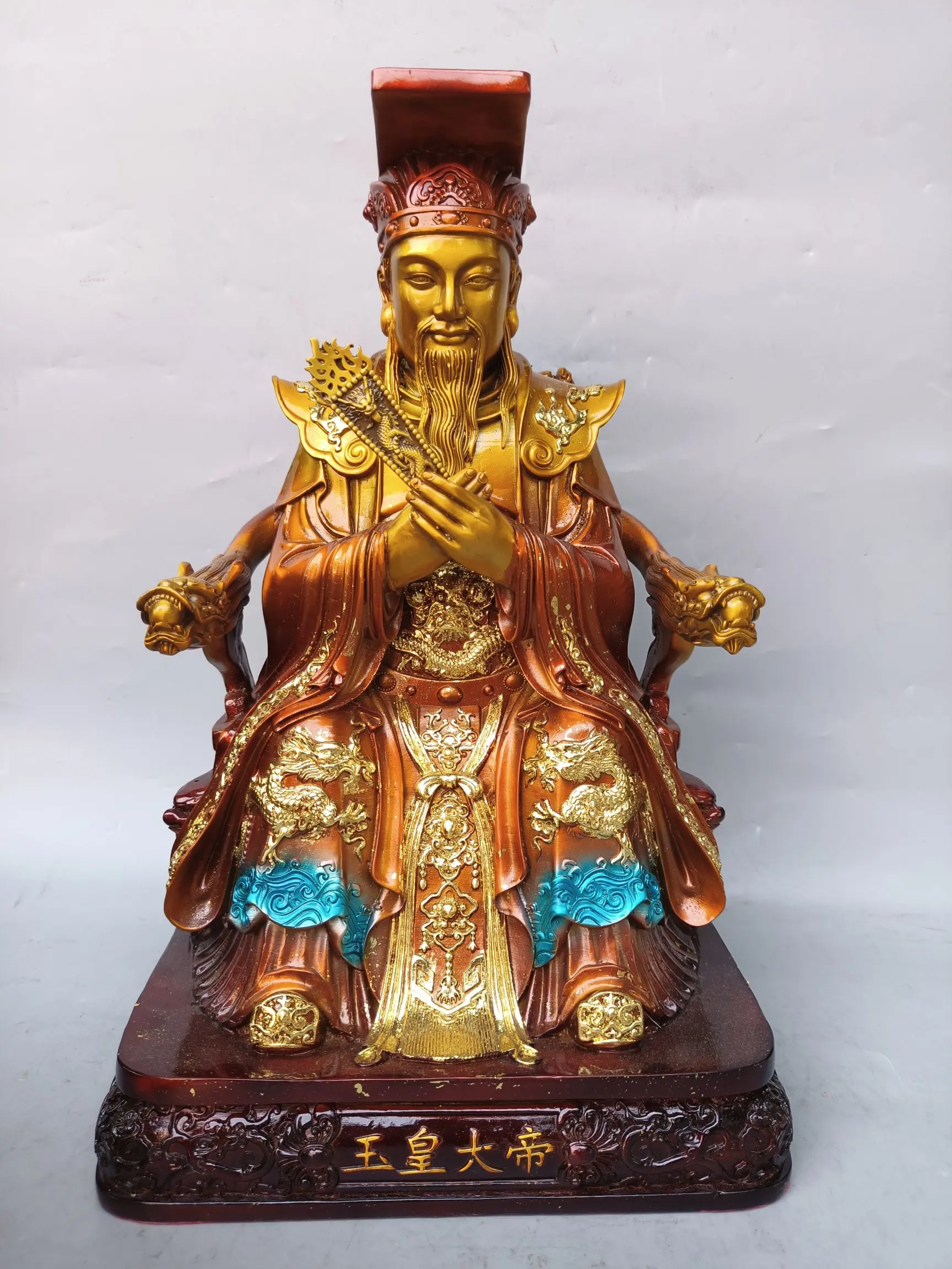 

16"Tibetan Temple Collection Old Brass Painted Jade Emperor Queen Mother Goddess Immortal Sitting Buddha Worship Hall Town house
