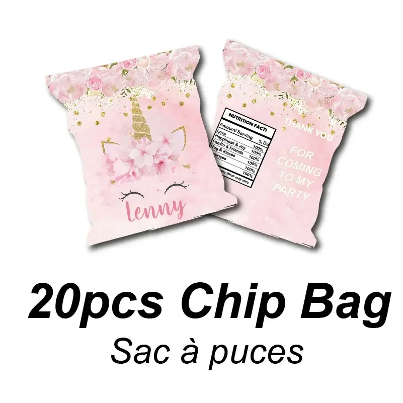 Unicorn Face Floral Juice Pouch Custom Sticker Water Bottle Labels Candy Chips Bag Gift Box Tag Birthday Wedding Festival Party