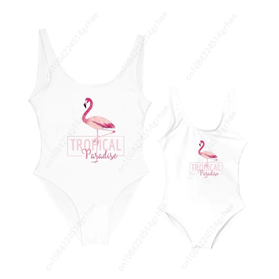 ママと子供娘フラミンゴトロピカルパラダイスかわいいワンピース水着女性ベビーガール水着水着水着