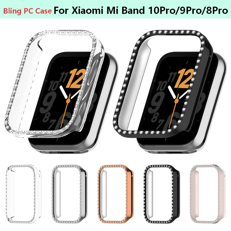 Bling PC Hollow Case Cover For Xiaomi Mi Band 9 Pro 10 Pro 8 Pro Smart Watch Diamond Crystal Bumper Protective Shell Accessories