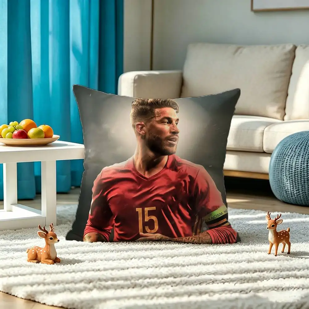 Football player 4 S-Sergio Ramos Pillow Case Square Double-Sided Sofa Cushion Cover Bedroom Bedside Pillow