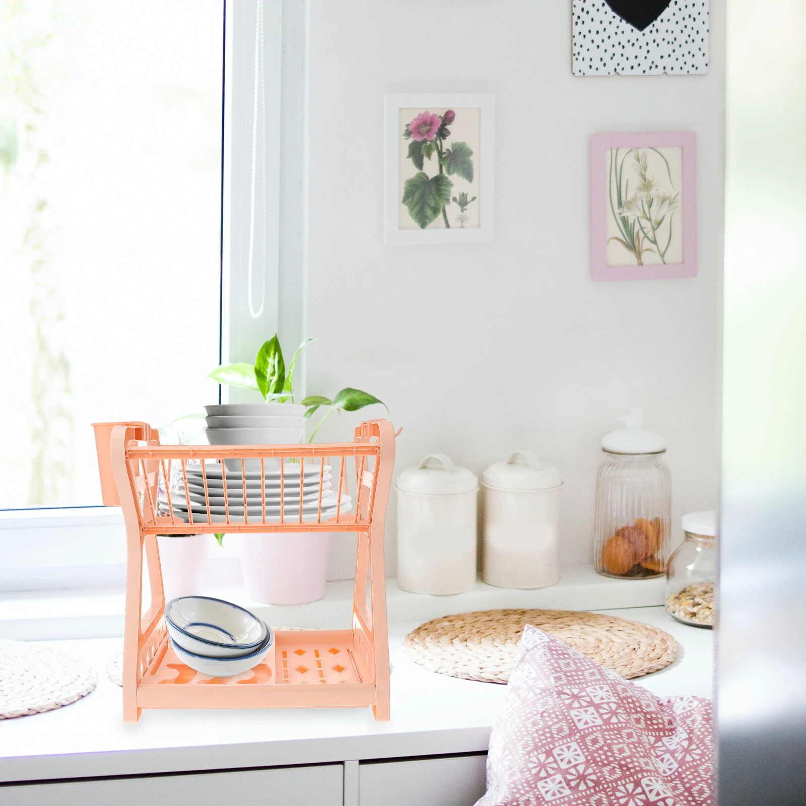 

Multifunctional Kitchen Storage Rack Dish Drain Rack Cup Holder Plastic Drainer Countertop Utensil Organizer