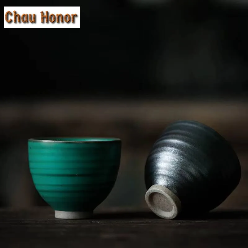 2pcs /Set 45ml Japanese Style Turquoise Coarse Ceramic Kungfu Tea Cup Small Tea Cup Single Cup Household Tea Bowl Drinkware Gift