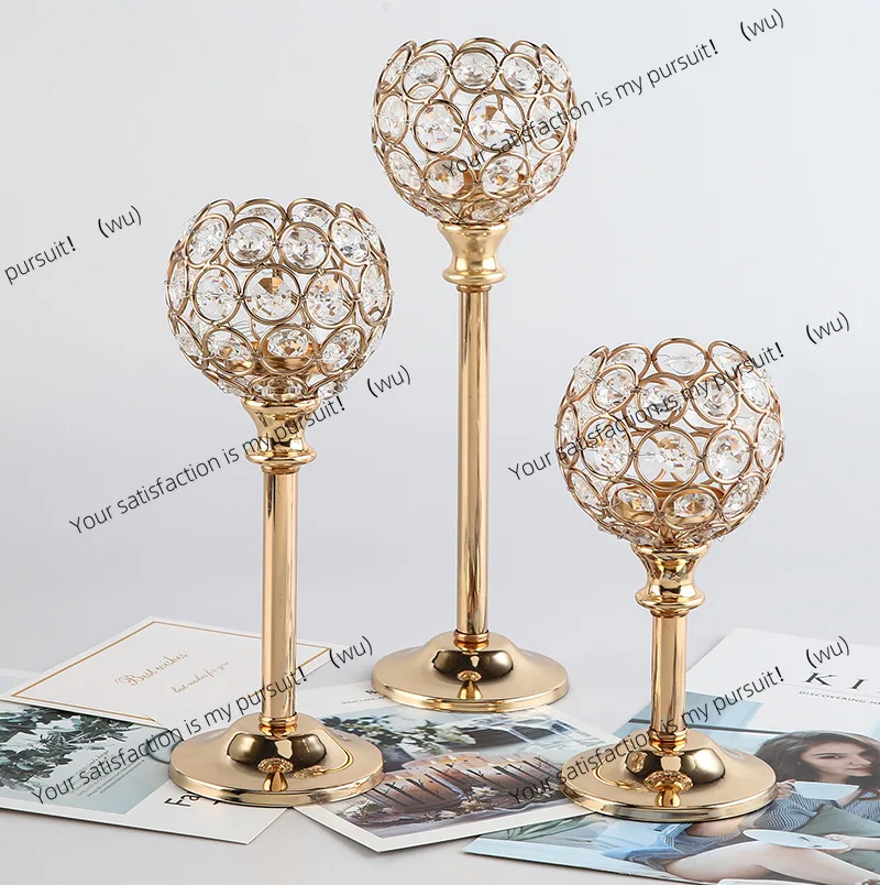 European Mini Crystal Candle Holder Creative Metal Ornaments Wedding Hotel Home Candlelight Dinner Props Decoration Accessories