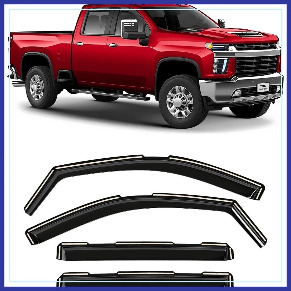 

In-Channel Rain Guards for Chevy Silverado/GMC Sierra 2500HD/3500HD 2020-2026 Crew Cab, 4 Pcs