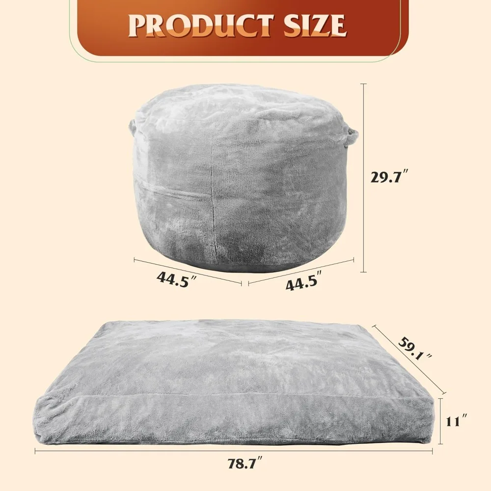 كرسي WLIVE 4FT Bean Bag، سرير Bean Bag، كرسي قابل للتحويل قابل للطي من Bean Bag إلى مرتبة أرضية، رغوة ذاكرة عالية الارتداد، كاملة
