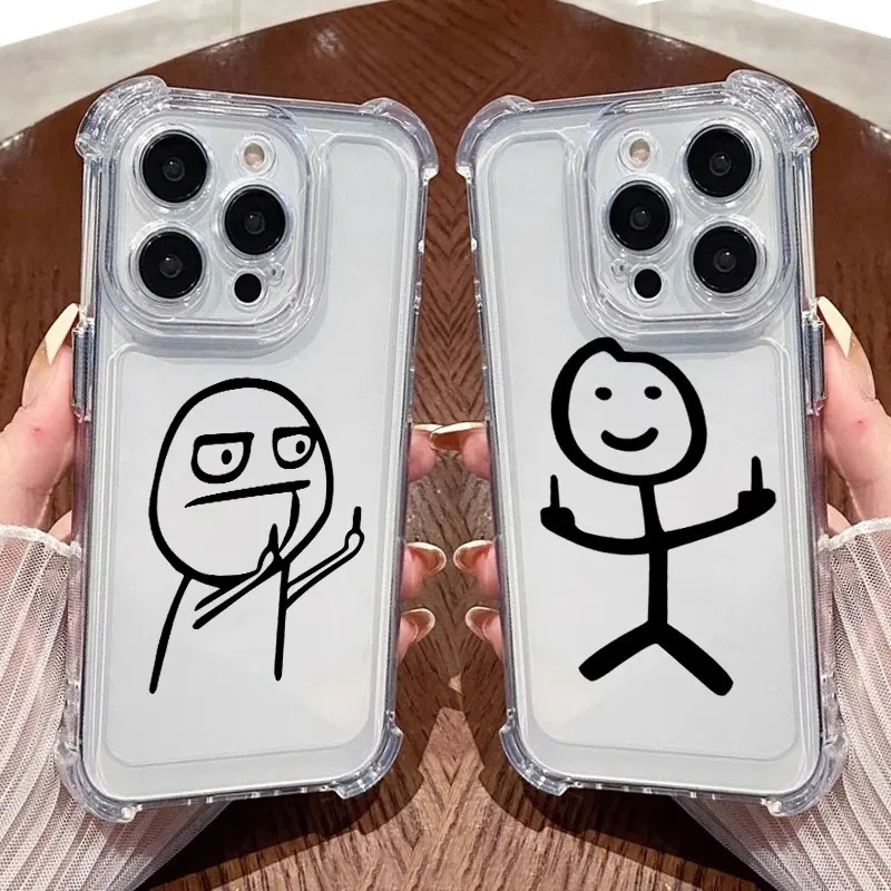 Stickman Cool Middle Finger Cute Man Phone Case Clear For iPhone 17 16 14 15 11 12 13 Pro Max 16E 15 16 Plus 17 Air Soft Cover
