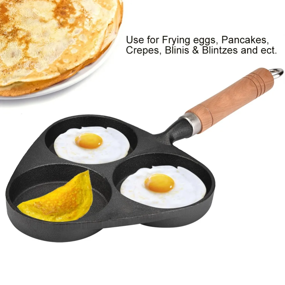 Kitchen Supplies Cast Iron Frying Pan Nonstick 3-Cup Egg Pan Durable Multi-Purpose Breakfast Skillet Camping