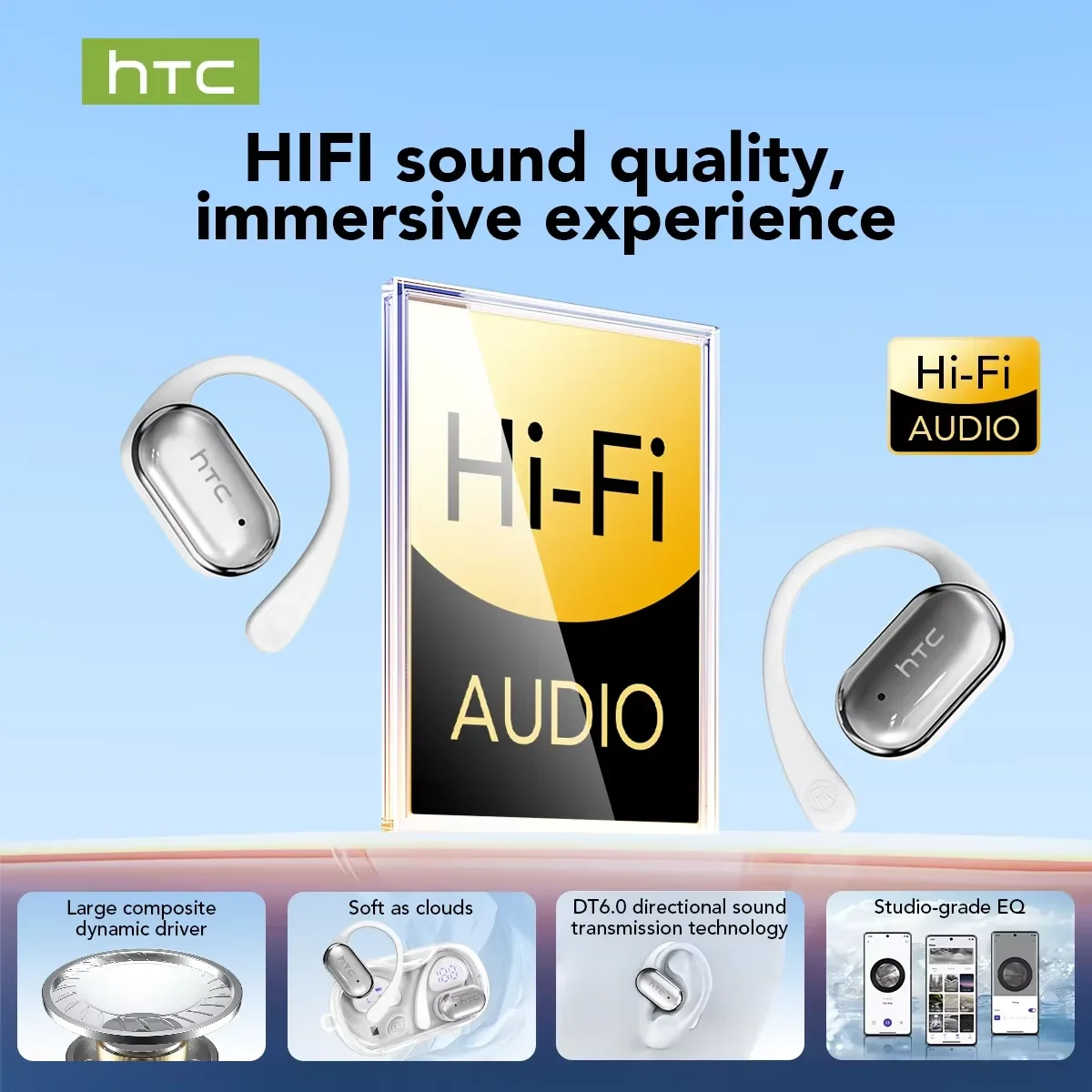HTC NE37 AI Translator Earphones Wireless Headphones Bluetooth 6.0 OWS Sports Gaming Noise Reduction Headset IP55 Waterproof