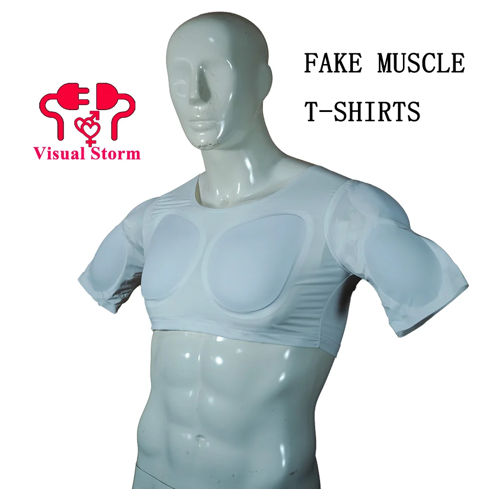 

Мужская футболка с 3D искусственными мышцами, губка для косплея, нижнее белье для рук и груди, формирователь тела, невидимые подушечки для живота, корсет, топ, майки