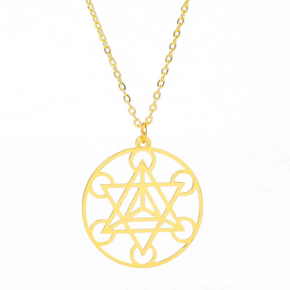 Stainless Steel Metatron Cube Pendant Necklace Simple Hollow Geometry Energy Pendant Chakra Jewelry for Man Woman Hip-hop Gift