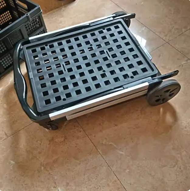 Commercial grade double-layer folding car PP material four-wheel structure platform removable basket wheel