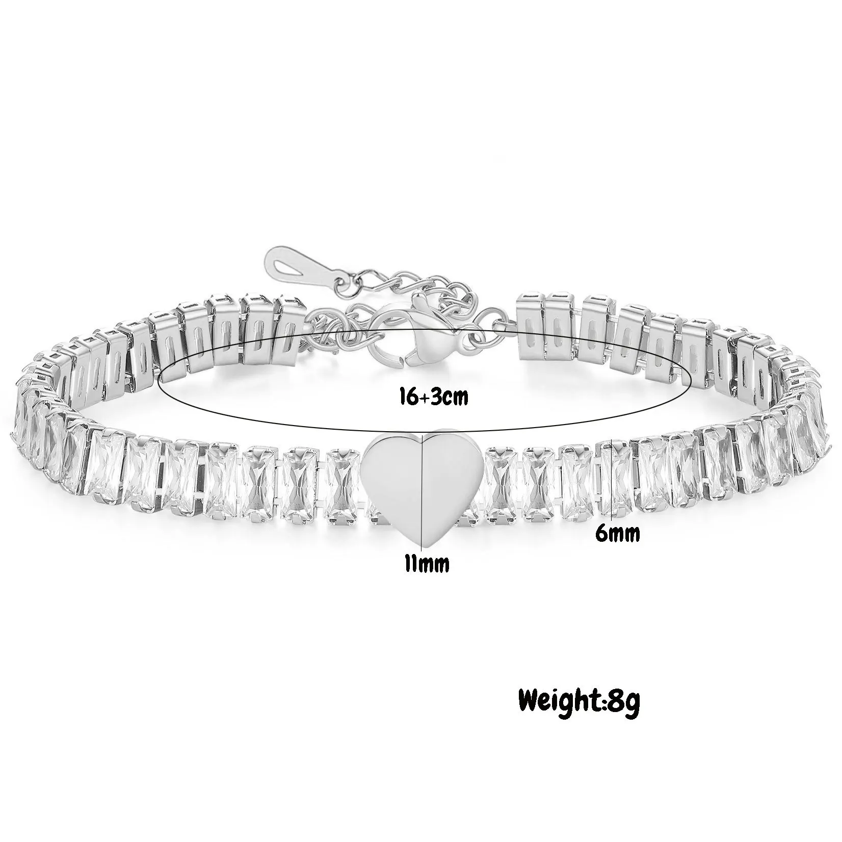 Fashion Jewelry New Crystal from Austrian Square Zircon Stainless Steel Claw Stone Single Row Zircon Collarbone Bracelet