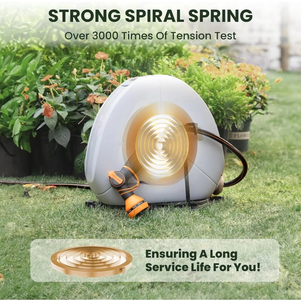 Enrouleur de tuyau rétractable 1/2 pouces x 82 pieds, enrouleur de tuyau d'arrosage robuste à montage au sol, rembobinage automatique, avec buse de pulvérisation à 9 fonctions