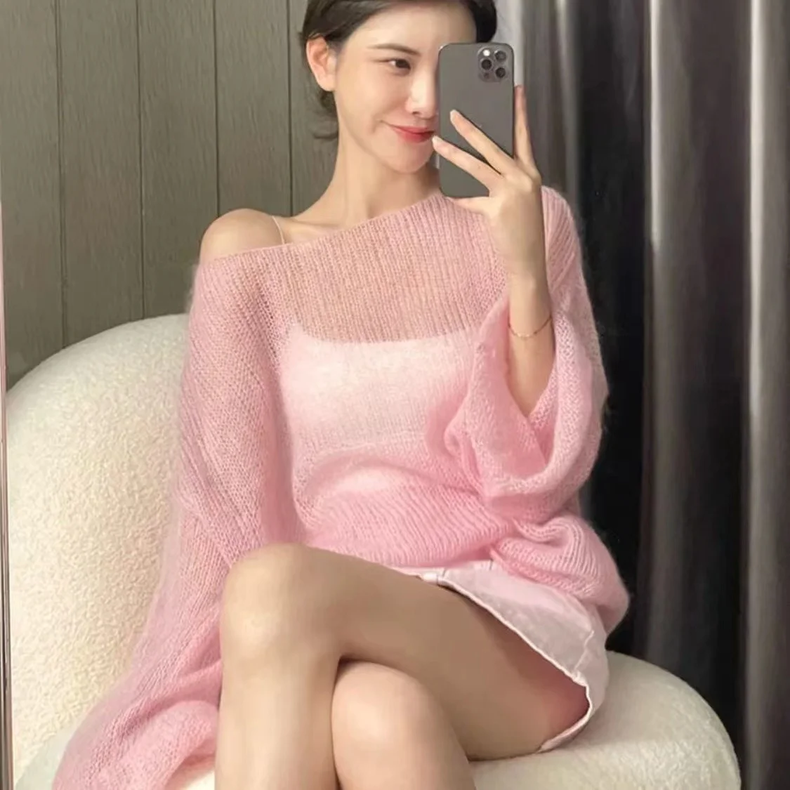 women's O-Neck Casual Thin Knitted Sweaters See Through Tops Lazy Style Full Sleeves Pullovers High Quality Women Knitted tops