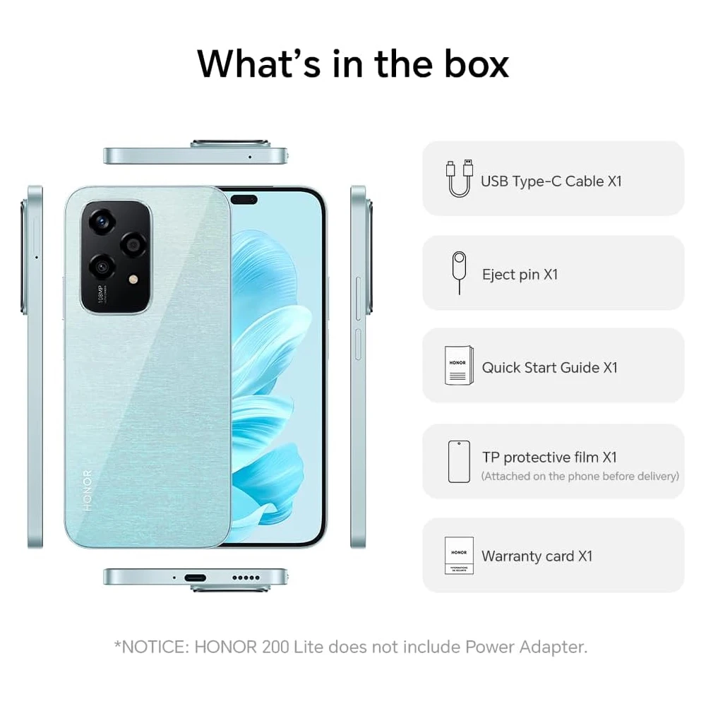 HONOR 200 Lite, Versión EU, Teléfono Inteligente 5G, Cámara de 108MP, Batería de 4500mAh, Pantalla AMOLED Anti-Caídas de 6,7”, Doble SIM, Ligero 7