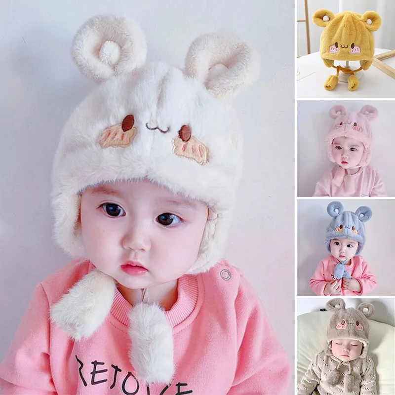 

Winter Baby Plush Ear Protection Hat Cute Cartoon Infant Tie Up Headgear Bonnet 5-24Month Boy Girl Warm Earmuffs Cap Kids Beanie