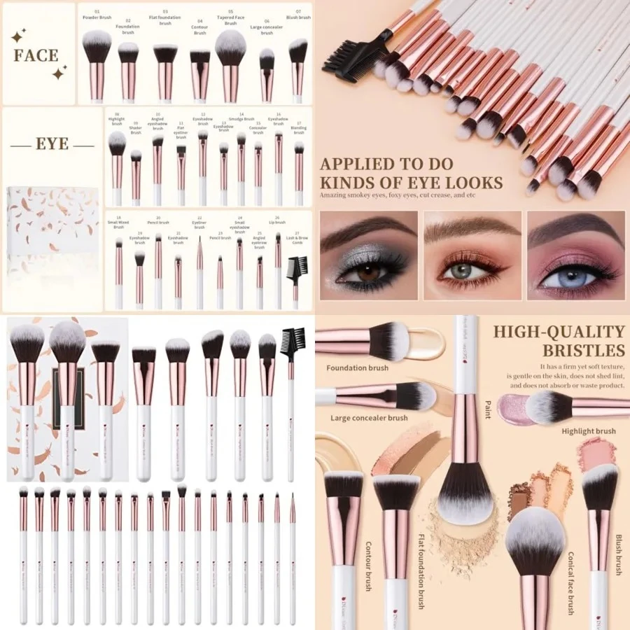 

Makeup Brush Set Professional 27Pcs Makeup Brushes Premium Synthetic Kabuki Foundation Blending Face Powder Blush Concealers Eye Shadows Make Up Brushes Kit White