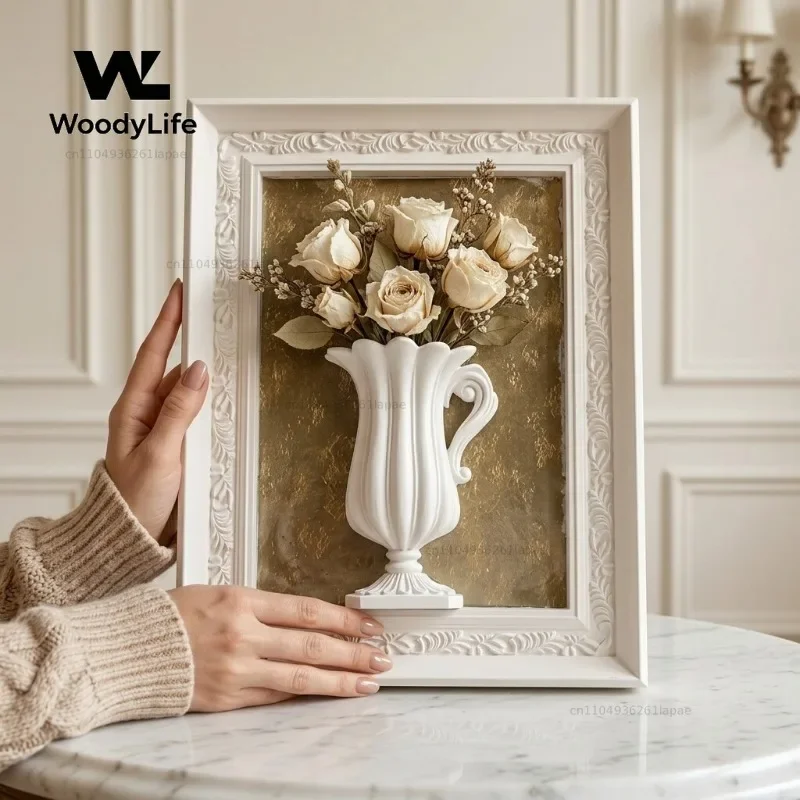 French Vintage Art 3D Photo Frame Figurines Stand High-End Niche Study Decor Painting Relief Decoration Crafts