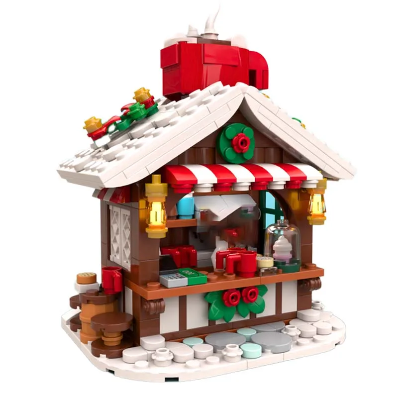 367 PCS Couple Christmas Hot Drinks Stall MOC Customize Modular Building Block Design Technology Popular DIY Toy Christmas Gift