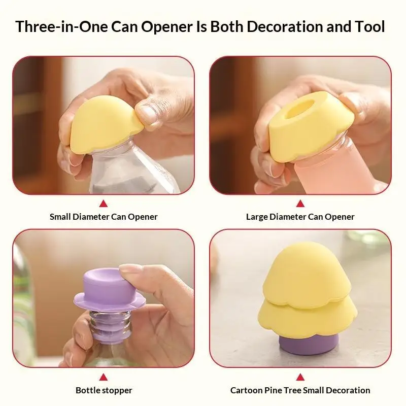 3 In 1 Pine Tree Shape Bottle Silicone Opener Household Beverage Bottle Can Opener Plastic Bottle Size Caliber Universal Stopper