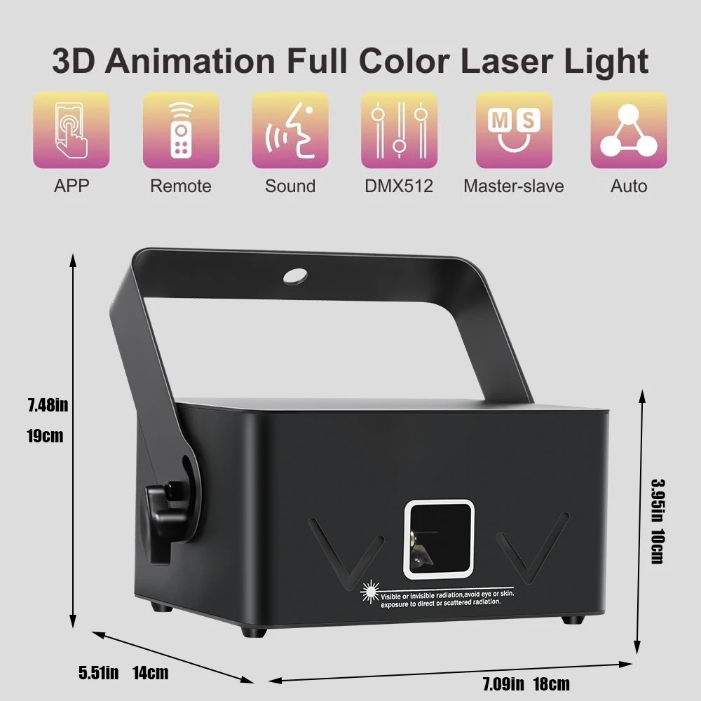 1/3 واط ثلاثية الأبعاد الرسوم المتحركة RGB أضواء الليزر بالألوان الكاملة بلوتوث App وظيفة التحكم Dj ديسكو أضواء تأثير الليزر الطرف