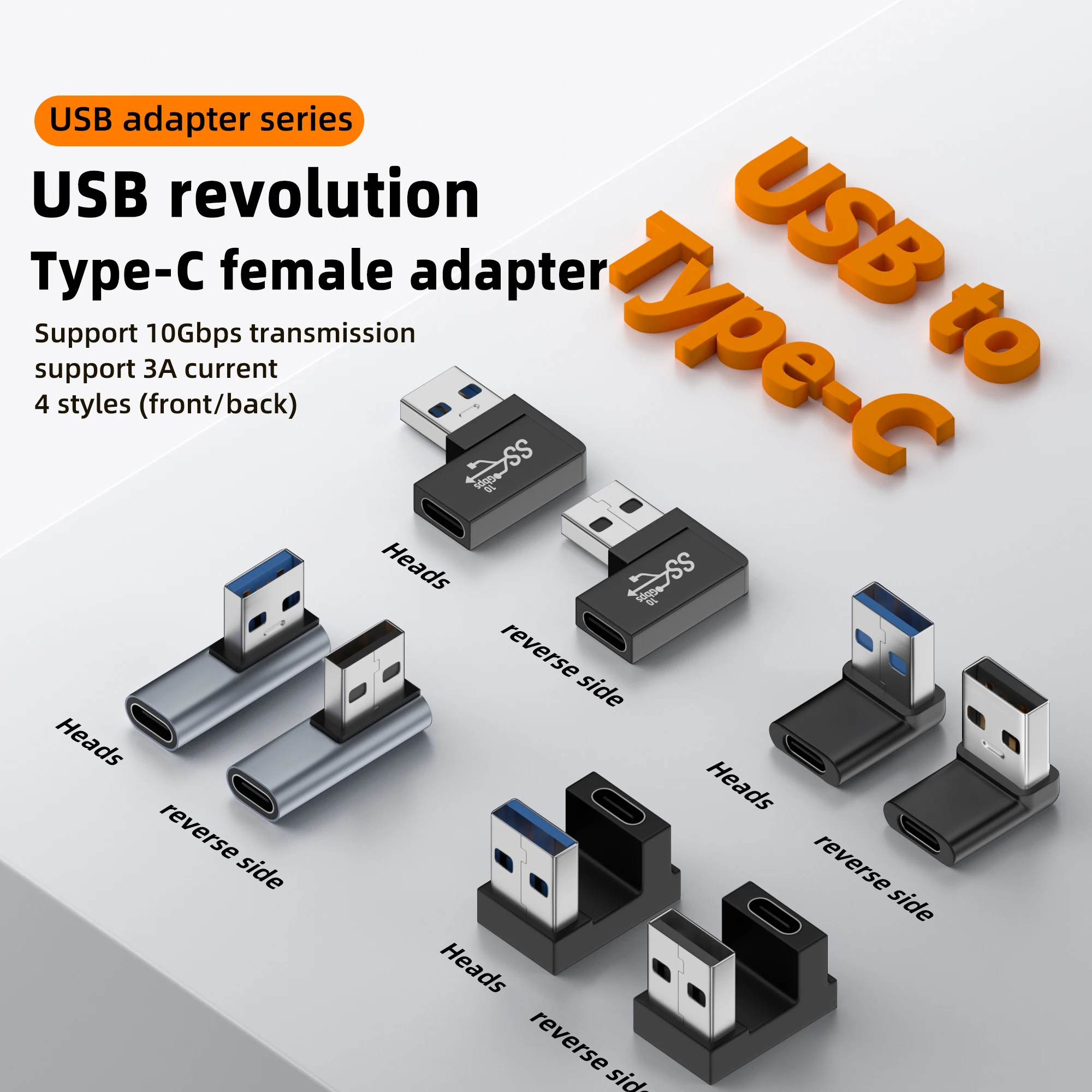 USB 3.0 90 Degree USB-C Female to USB-A Adapter 10Gbps High-Speed Transmission Up-Down U Connector for Laptops Notebooks