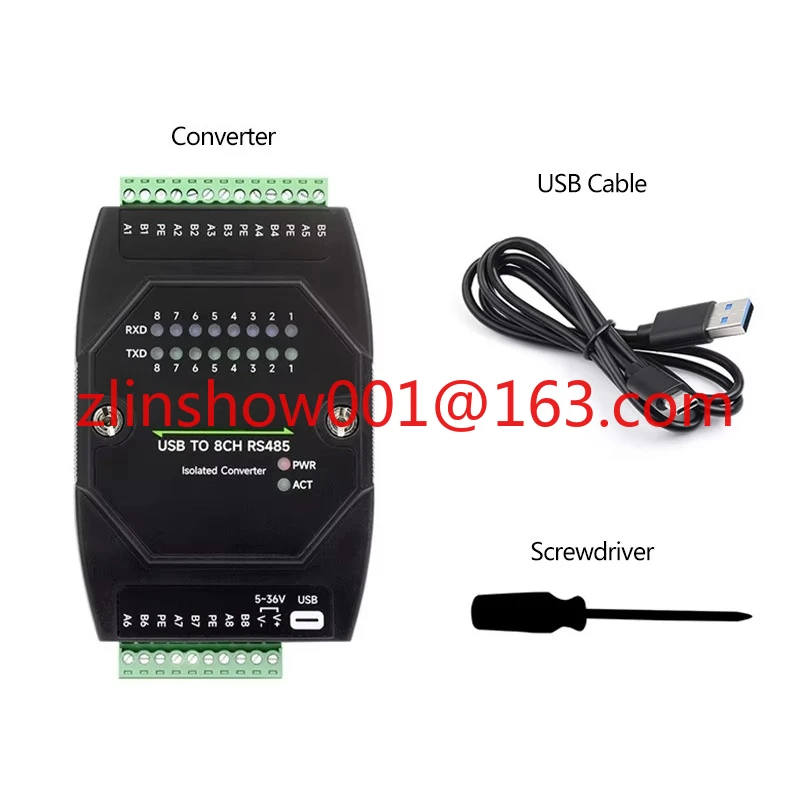 

USB to 8-way RS485 Converter Serial Communication Module Industrial Grade Isolated Support a Variety of Installation Methods