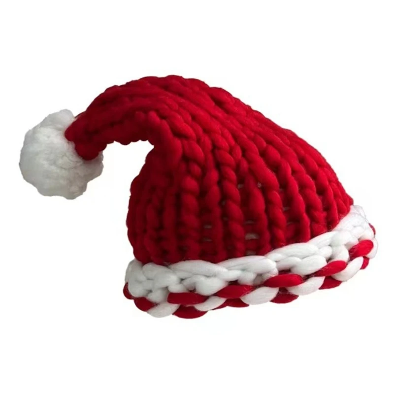 

Holiday Theme Hat Warm Knitted Santa Hat Stretchable Christmas Accessory Hat K3KF