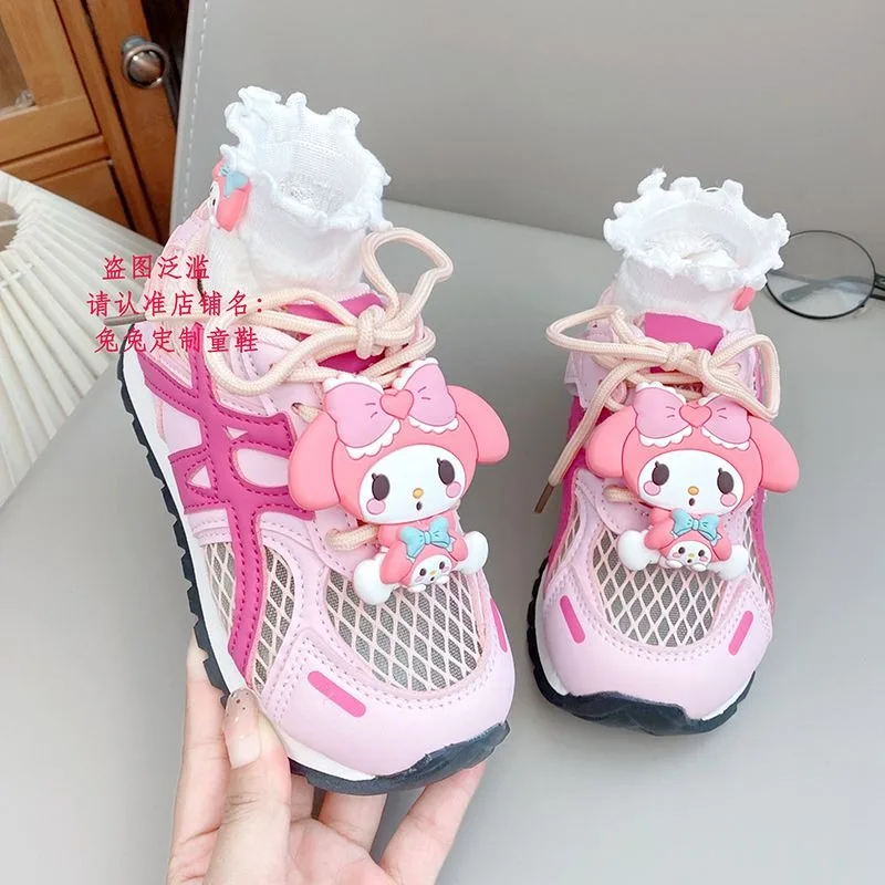2025 ฤดูร้อน My Melody อะนิเมะ Kawaii Sanrio Ins เด็กรองเท้าน่ารักการ์ตูนกีฬา Soft Sole รองเท้าผ้าใบของขวัญ