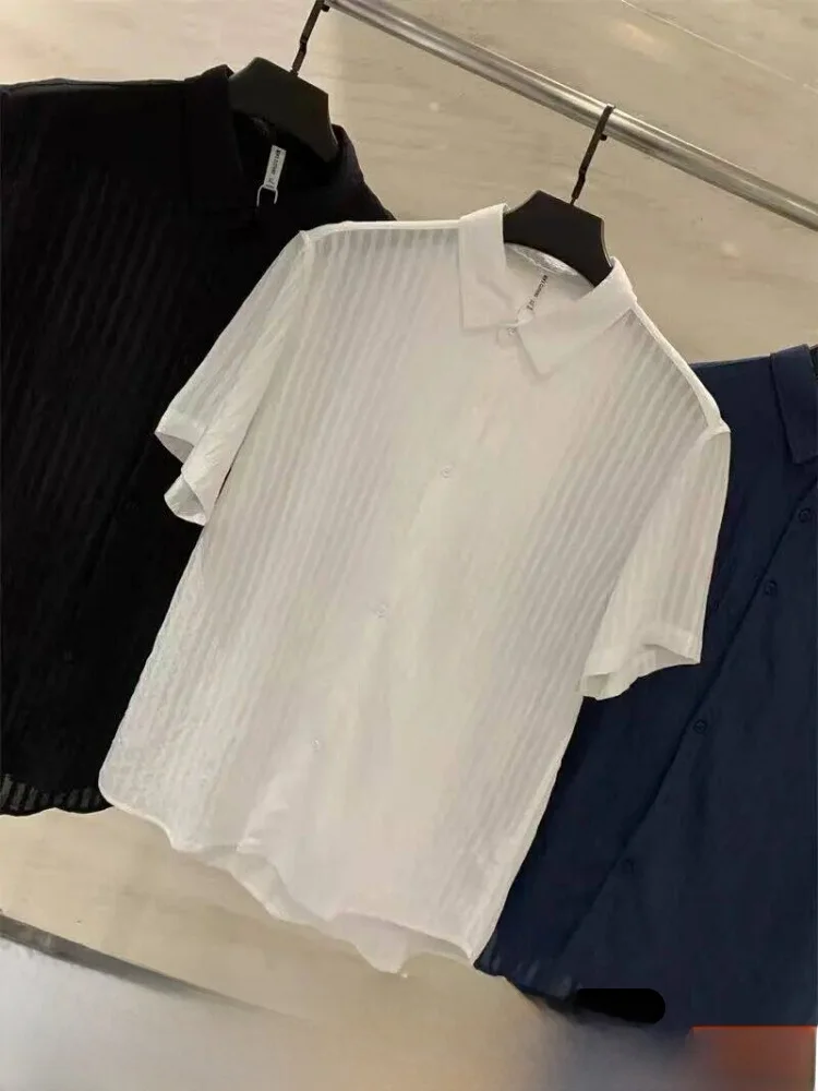 

Texture Rich Refreshing Breathable Summer New Casual Color Short Sleeve Shirt Standard Fit Men's Open Cardigan